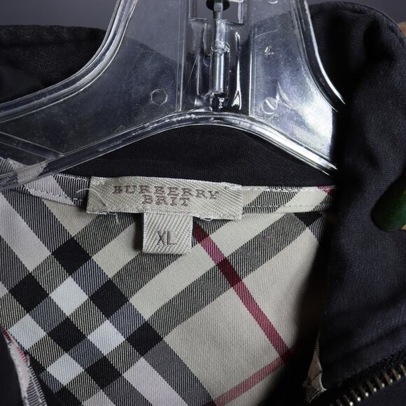 Burberry Brit Black Quarter Zip Pullover XL Nova Check Collar - Picture 5 of 6